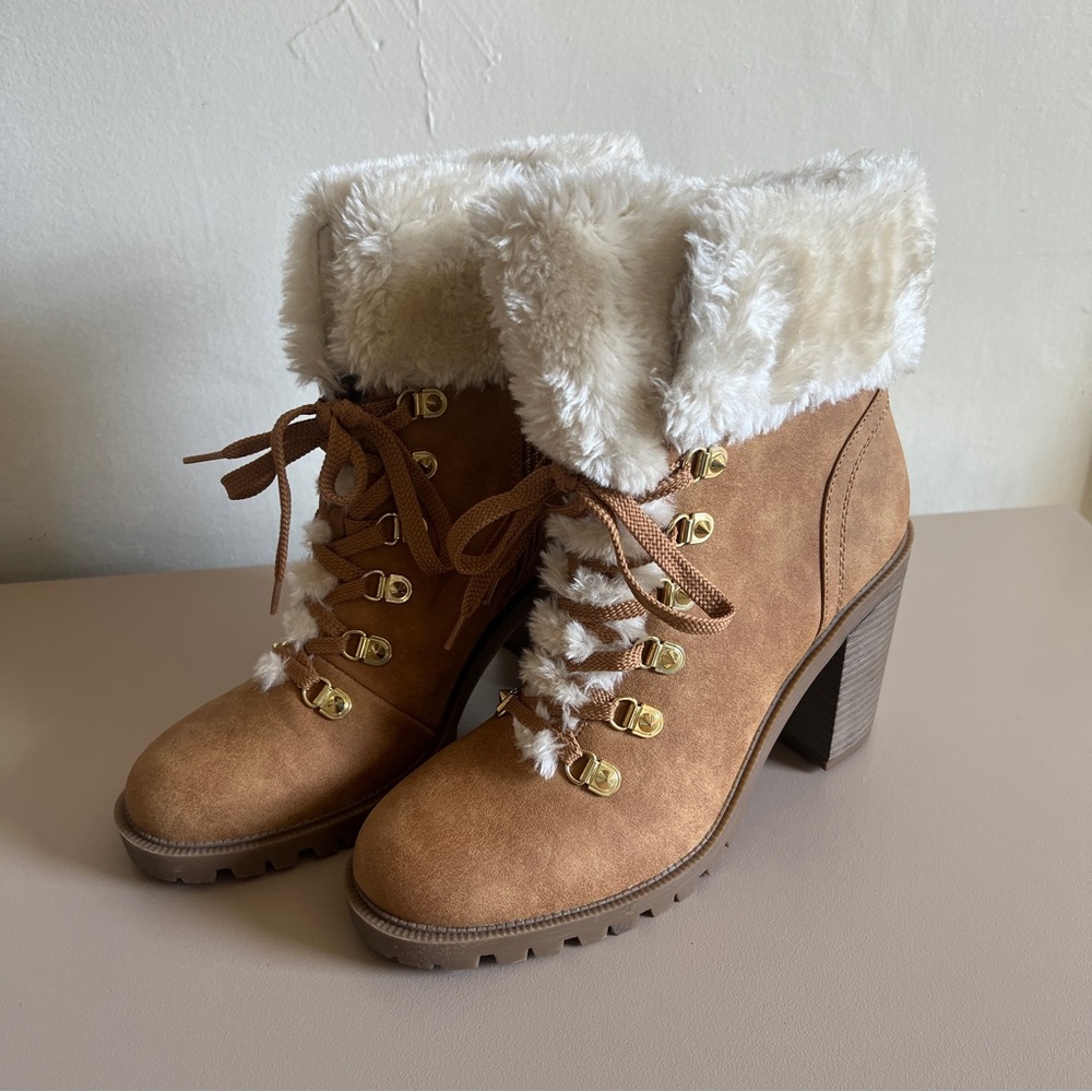 G by Guess Brown Ankle Boots with Fur Trim